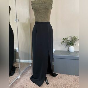 Alex Evenings Vintage Black Knit Maxi Skirt Slit Pencil Straight Long 90s Party